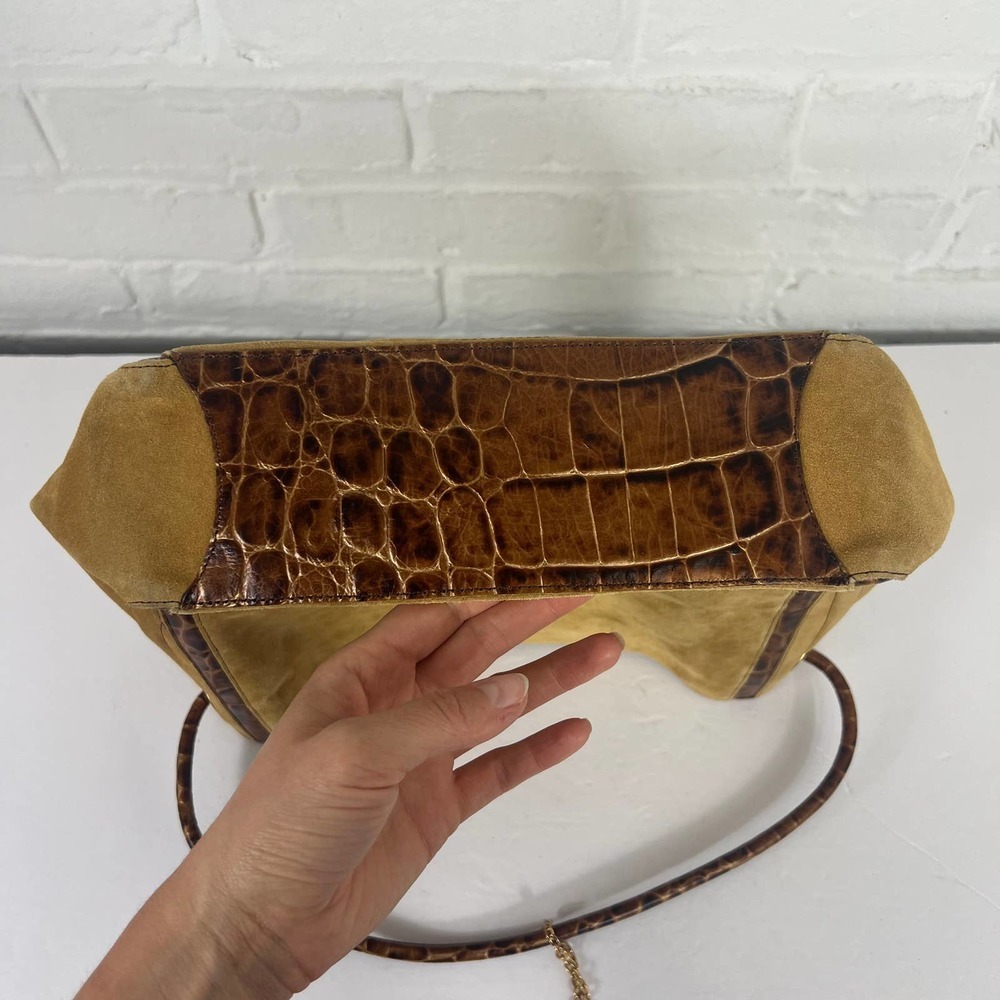 Brahmin Mustard Suede Tote with Brown Trim - Picture 5 of 5